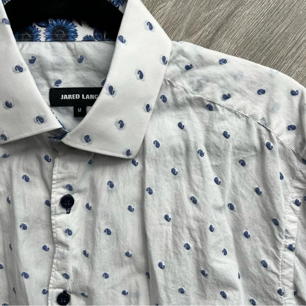 Jared Lang Men Button Down Short Sleeve Paisley Floral Embroidered Shirt Top M - Picture 1 of 9